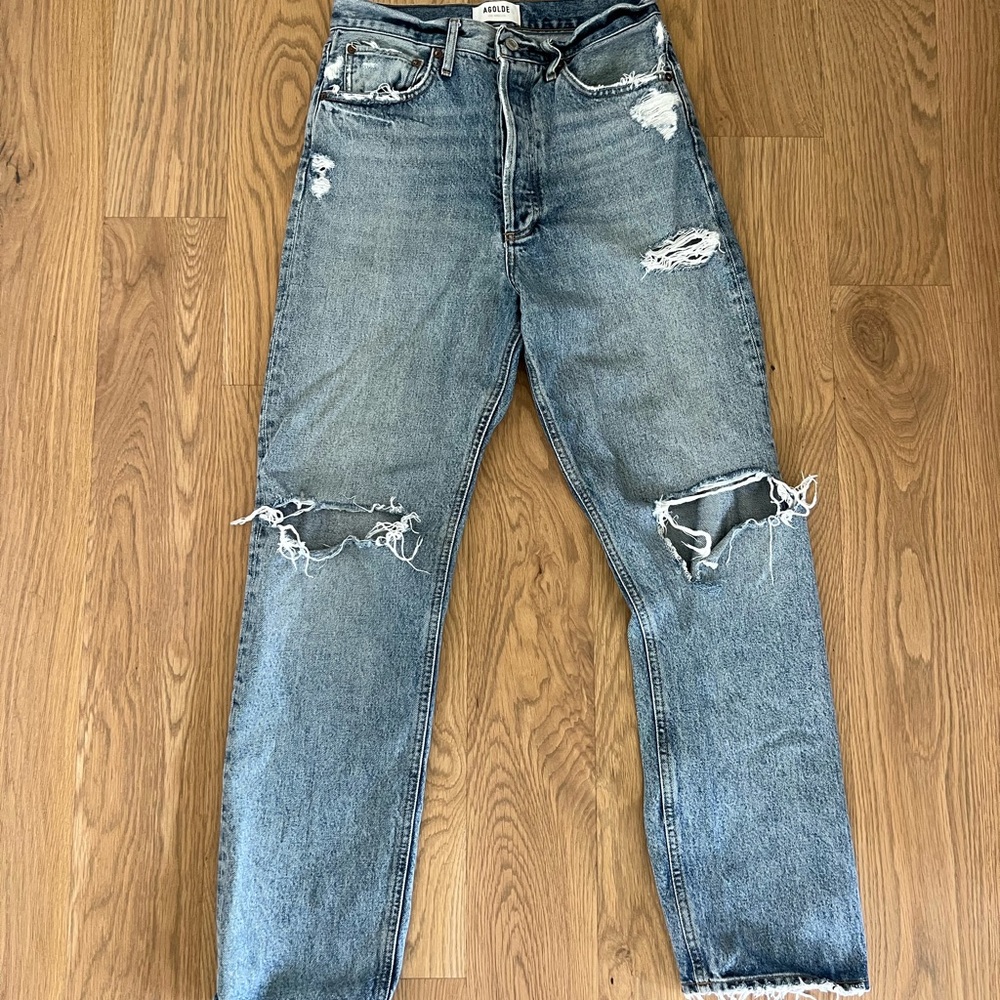 AGOLDE 90s Jean Mid Rise Loose Fit Women’s Distressed Boho Blue Jeans Size 26